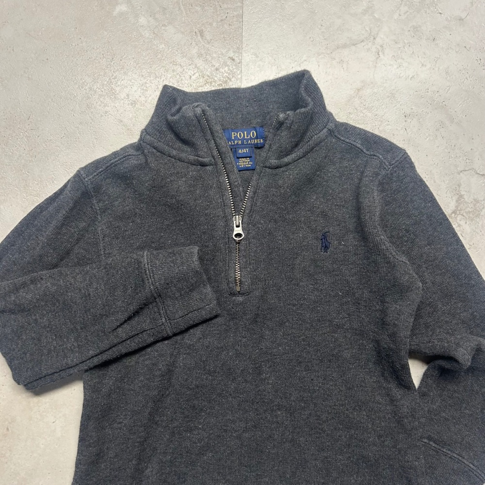 Polo Ralph Lauren Quarter Zip Sweater Grey Kids Size 4T Cotton Knit Pullover - Picture 3 of 7